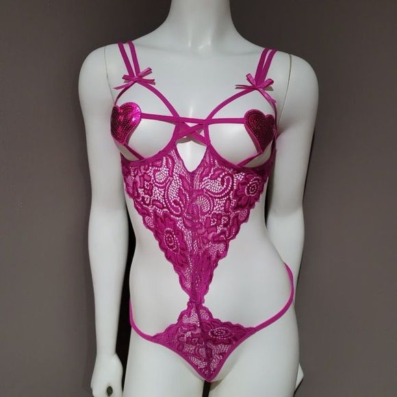 Sequin Floral Lace Teddy Bodysuit Lingerie - Picture 2 of 6